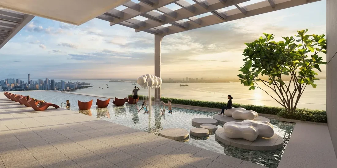 Artist's impression of the Keeperz Suites rooftop pool looking towards George Town