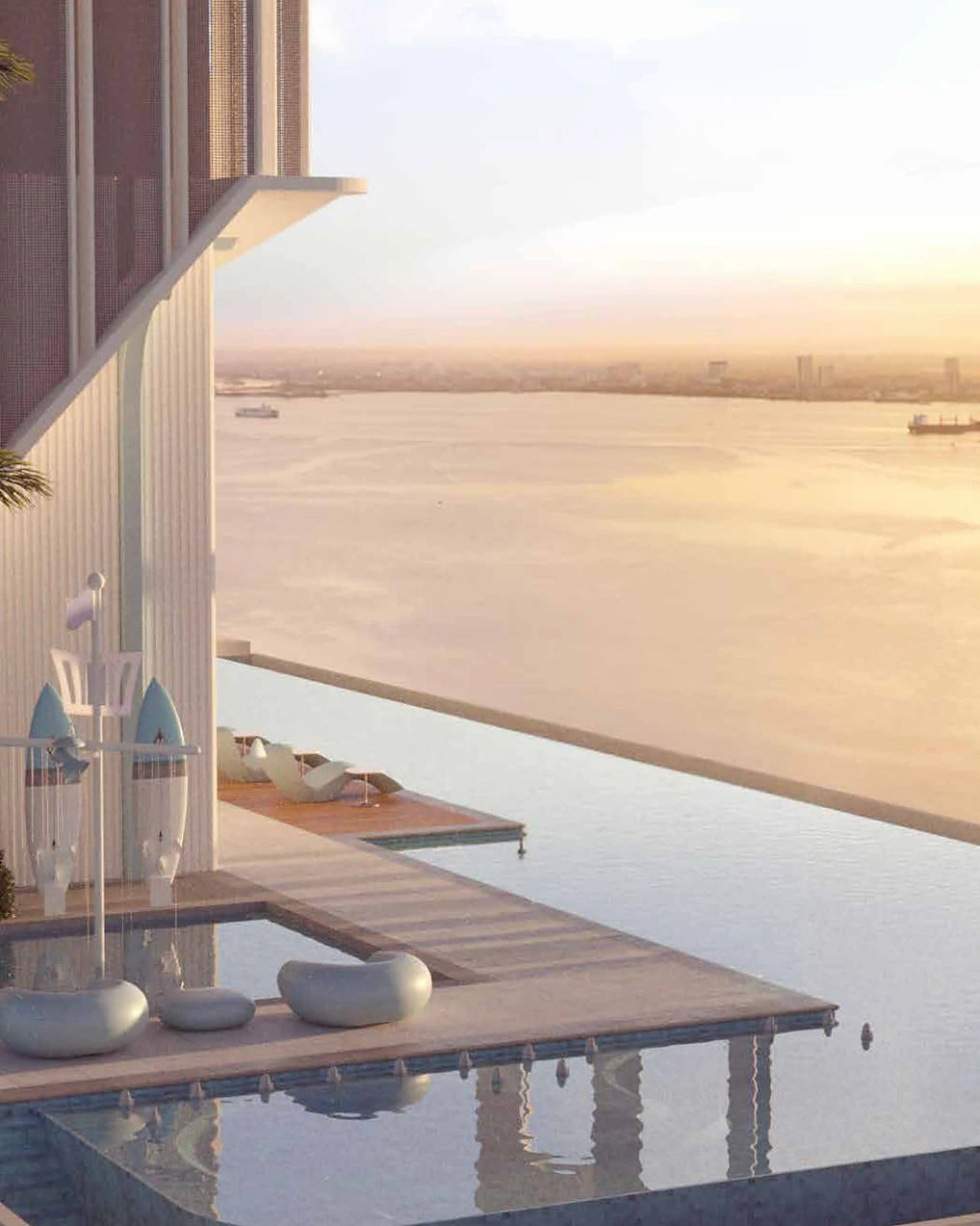 Artist's impression of the seafront township from the water